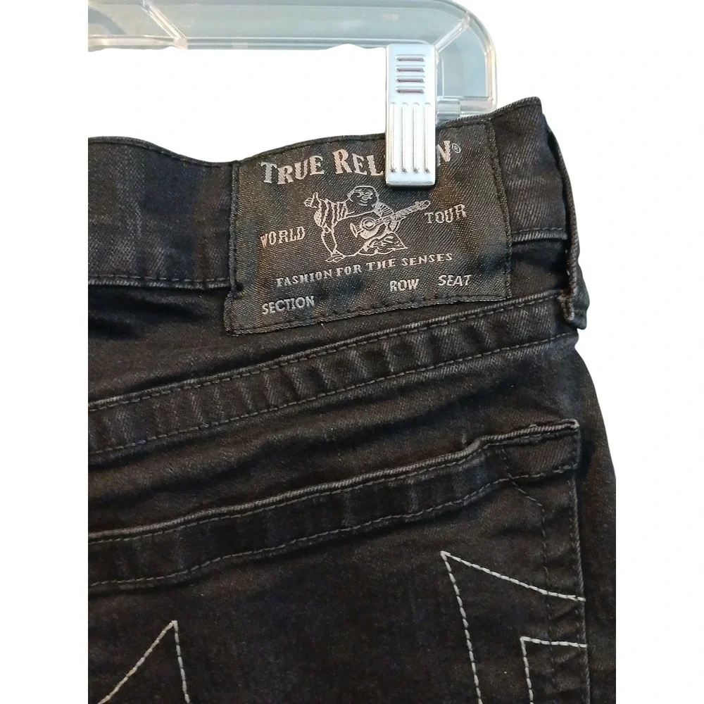 True Religion Geno Relaxed Slim Jeans Mens 36 Black Cut Off  Horseshoe READ